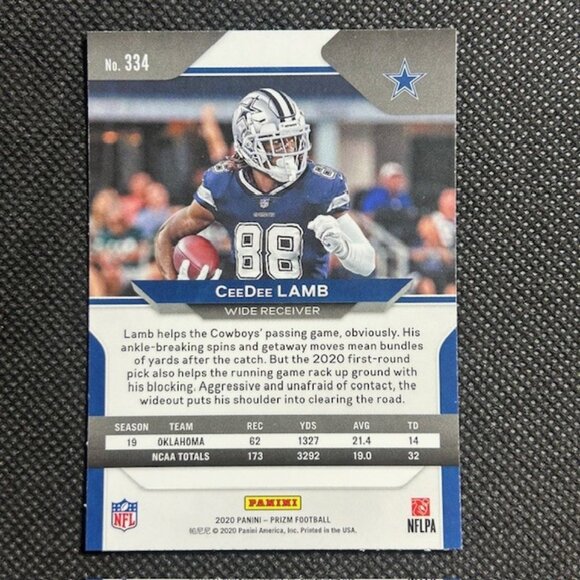 2020 Panini Prizm CeeDee Lamb Rookie Card #334 Prizm Dallas Cowboys RC - Picture 2 of 2